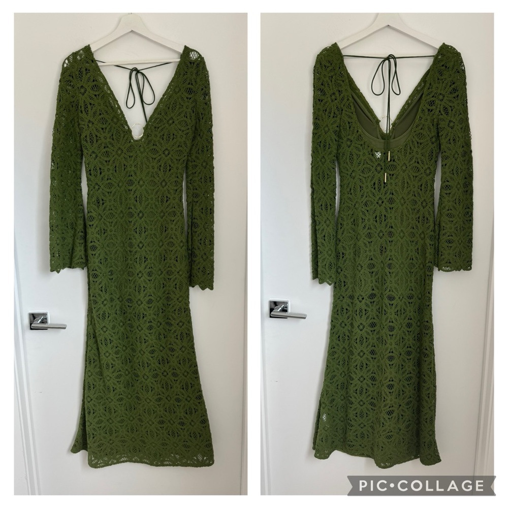 Significant Other 4 Green Crochet Imogen Maxi Dress Bell Sleeves - Picture 4 of 9